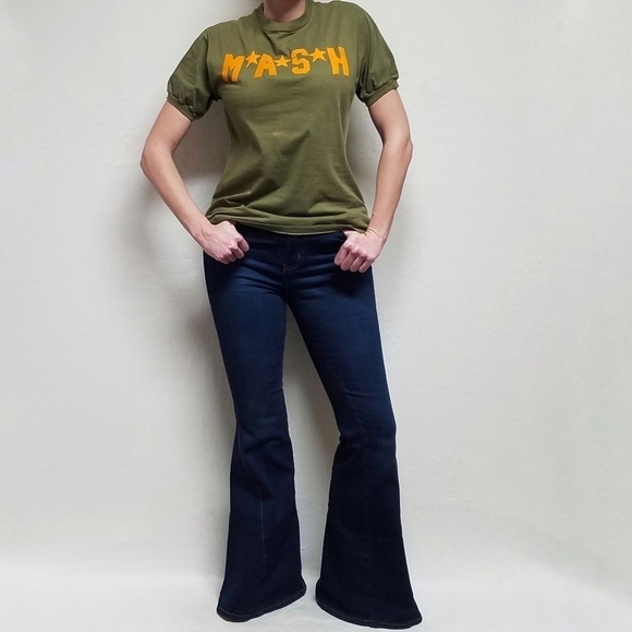 Rare Vintage 80s Russell Athletic MASH Olive Green Crewneck Unisex Ringer Tee M - Picture 2 of 14